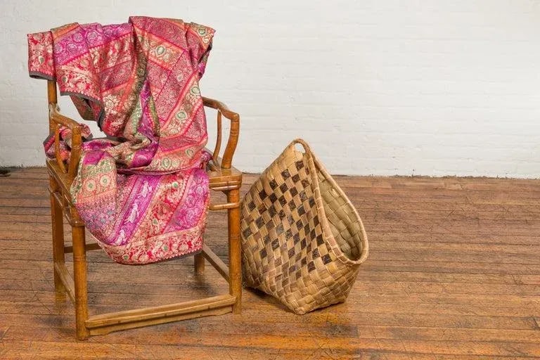 Antique Hand Woven Rustic Karagumoy Filipino Two Toned Grain Basket - 3