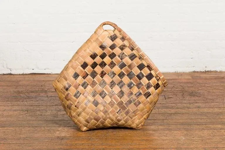 Antique Hand Woven Rustic Karagumoy Filipino Two Toned Grain Basket - 4