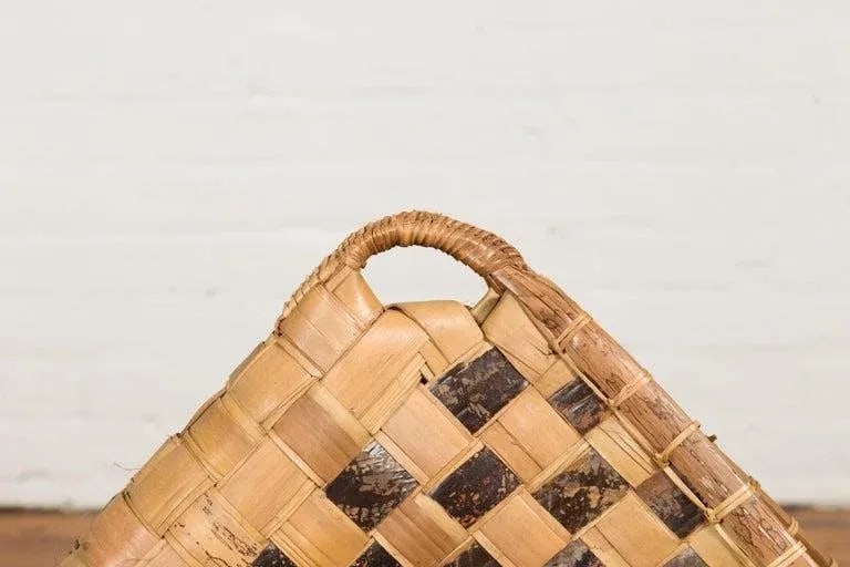 Antique Hand Woven Rustic Karagumoy Filipino Two Toned Grain Basket - 5