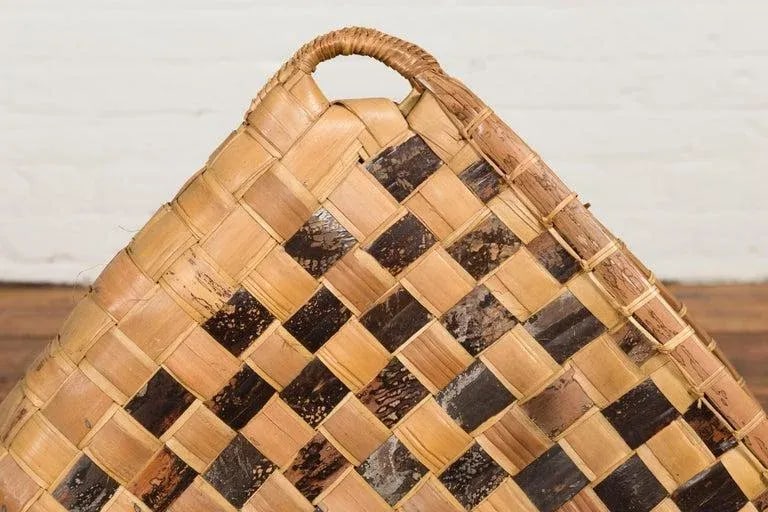 Antique Hand Woven Rustic Karagumoy Filipino Two Toned Grain Basket - 6