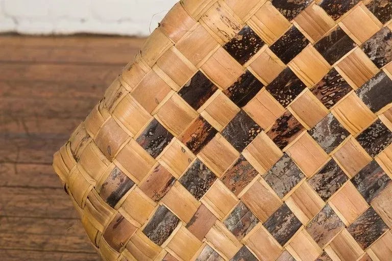 Antique Hand Woven Rustic Karagumoy Filipino Two Toned Grain Basket - 7