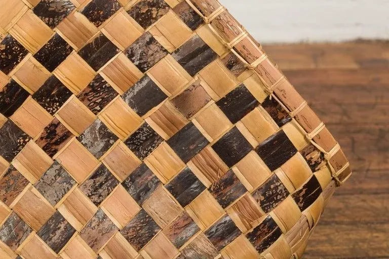 Antique Hand Woven Rustic Karagumoy Filipino Two Toned Grain Basket - 8