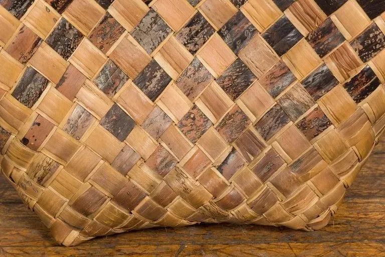 Antique Hand Woven Rustic Karagumoy Filipino Two Toned Grain Basket - 9