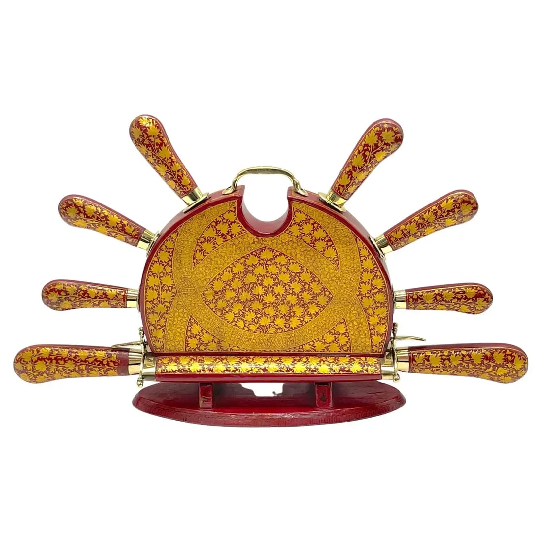 Mid 20th Century Anglo-Indian Red and Gilt Lacquer and Brass Carving Set - 13