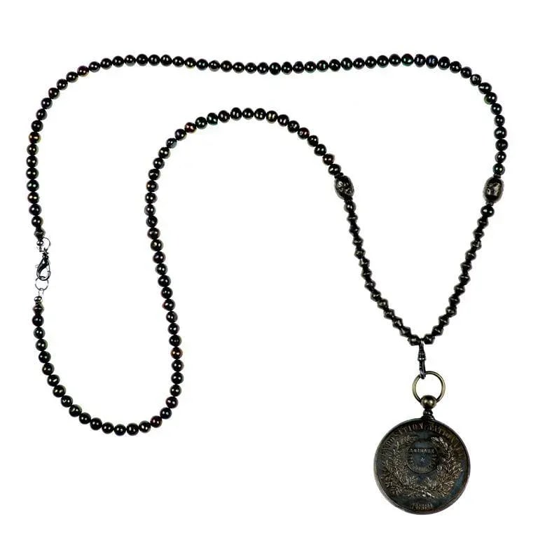 Late 19th Century Cultured Pearl and Medal Necklace - 3
