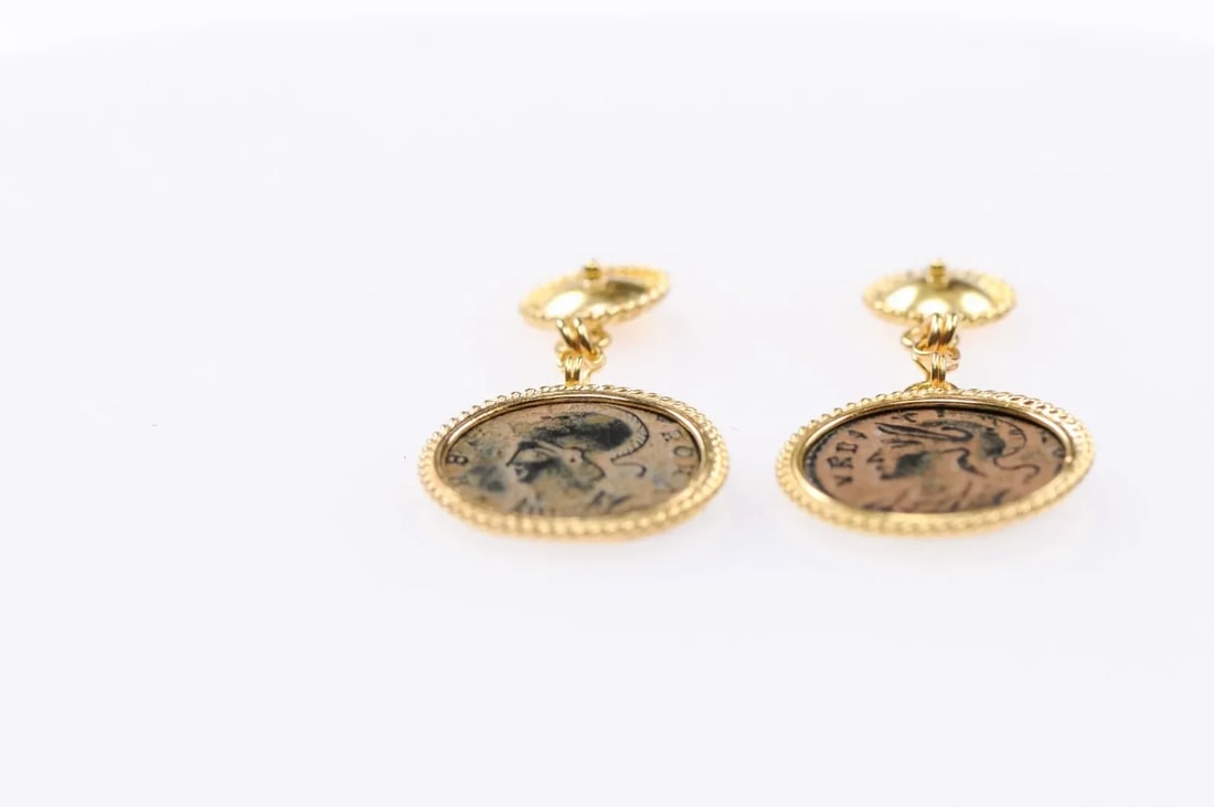 Antique Bronze Hellenistic Coin Earrings - A Pair - 11