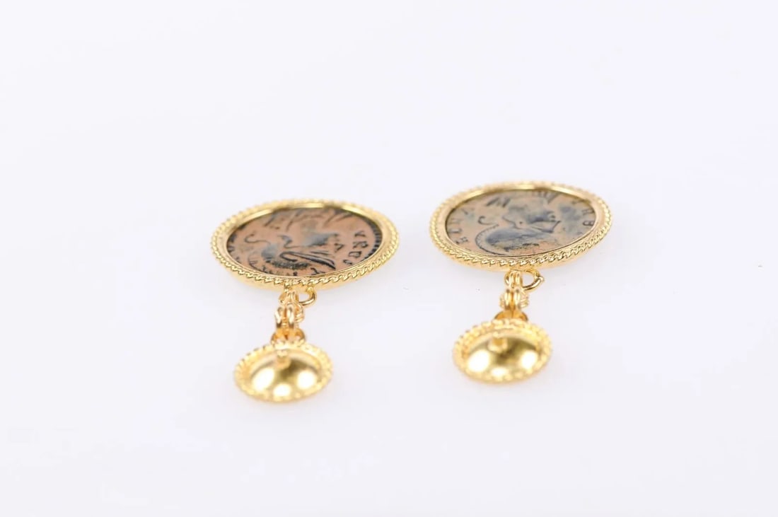 Antique Bronze Hellenistic Coin Earrings - A Pair - 8