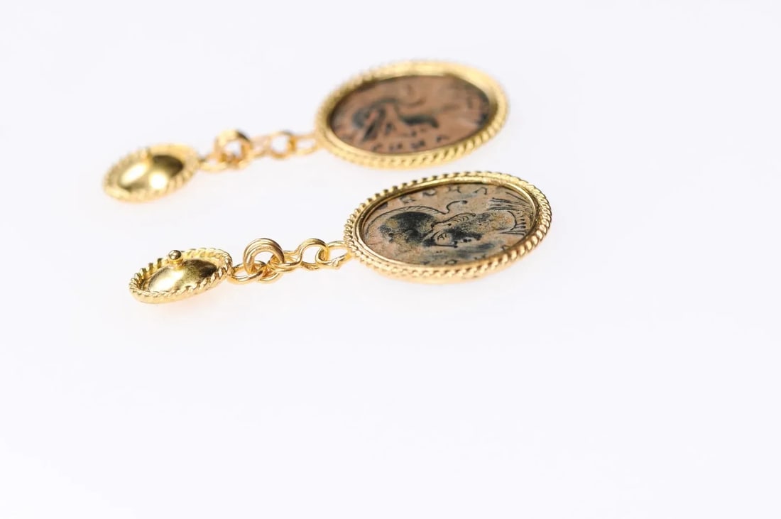 Antique Bronze Hellenistic Coin Earrings - A Pair - 9