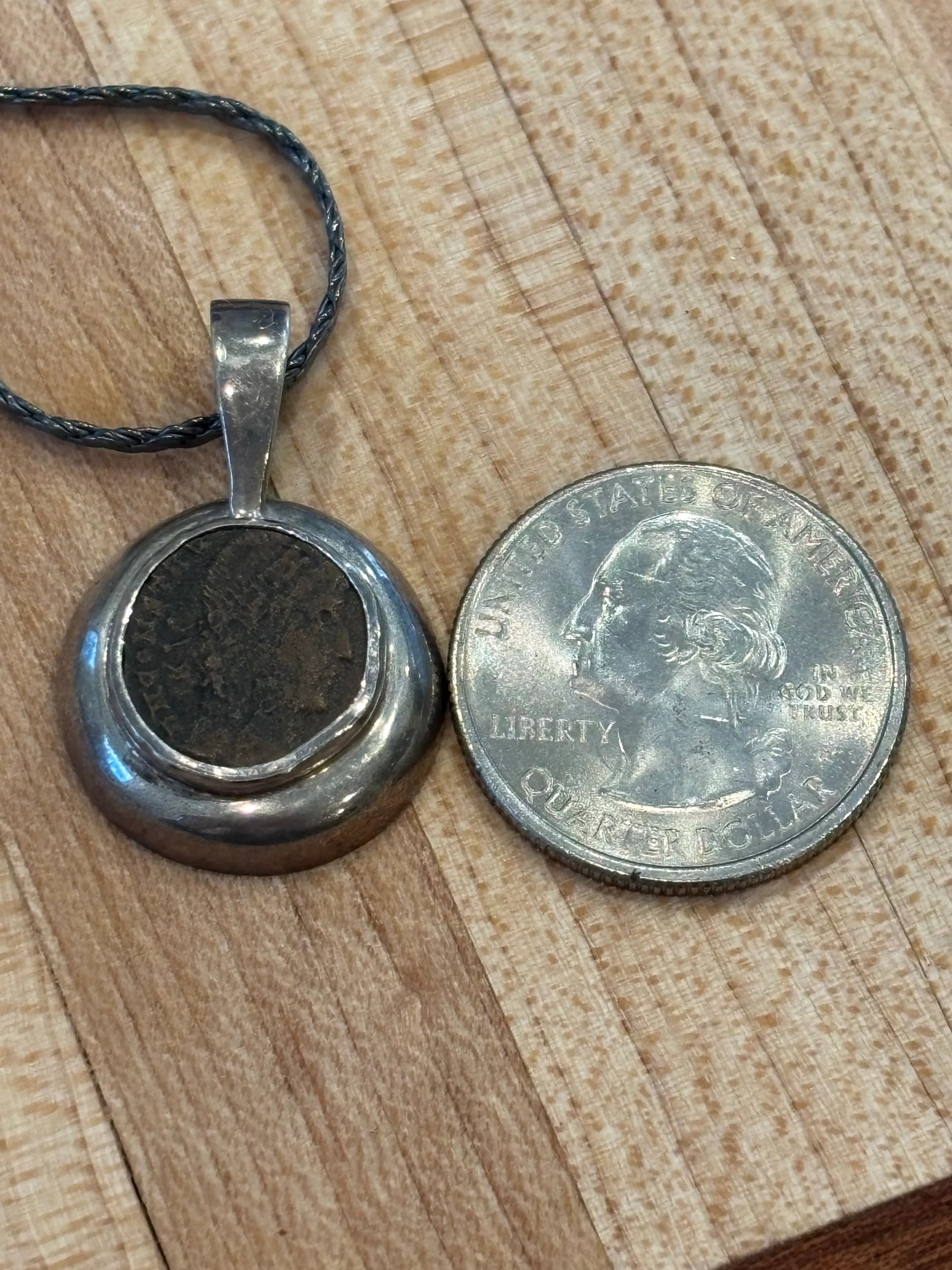 Antique Pendant With Coin of Emporer Constantine II W Sterling Silver - 3