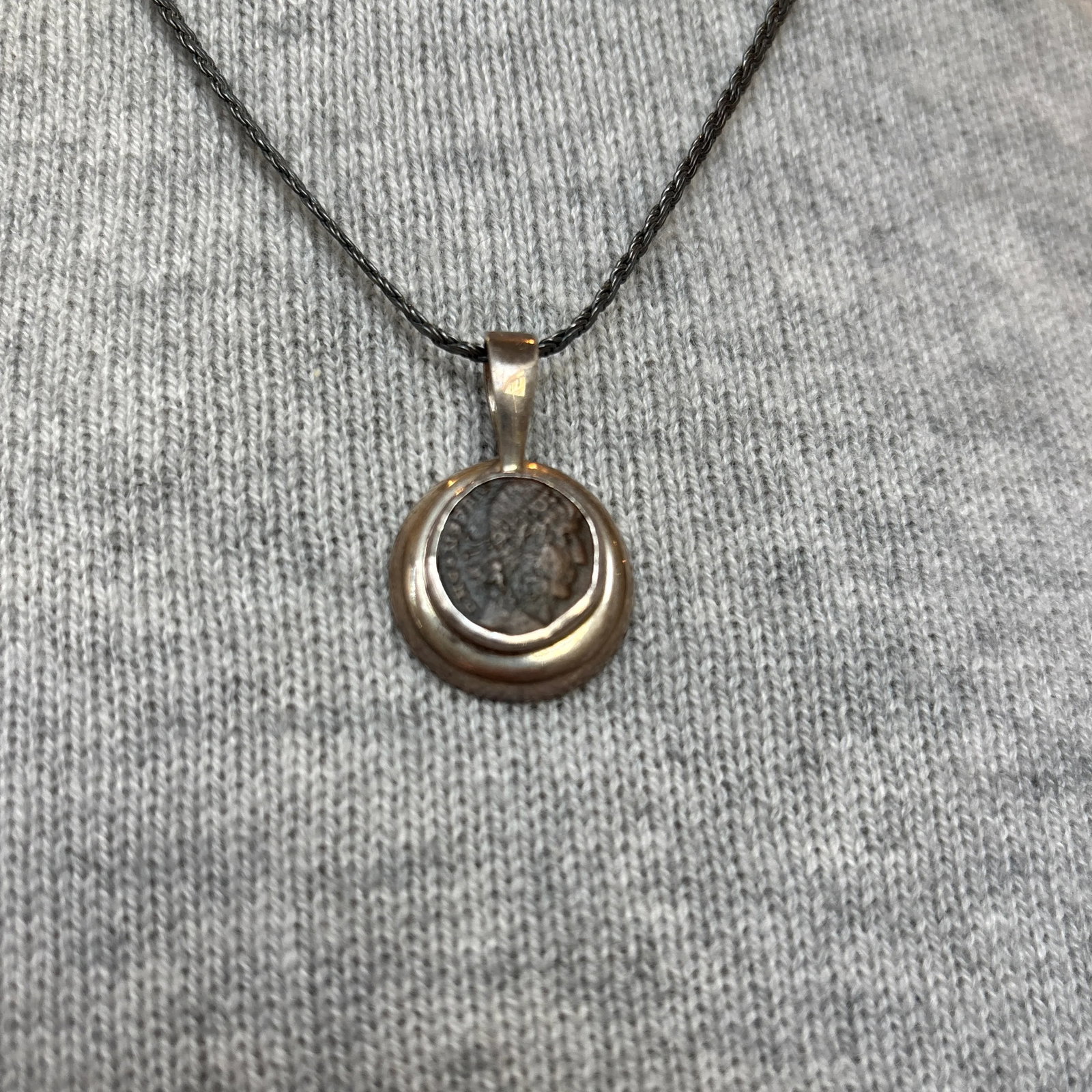 Antique Pendant With Coin of Emporer Constantine II W Sterling Silver - 5
