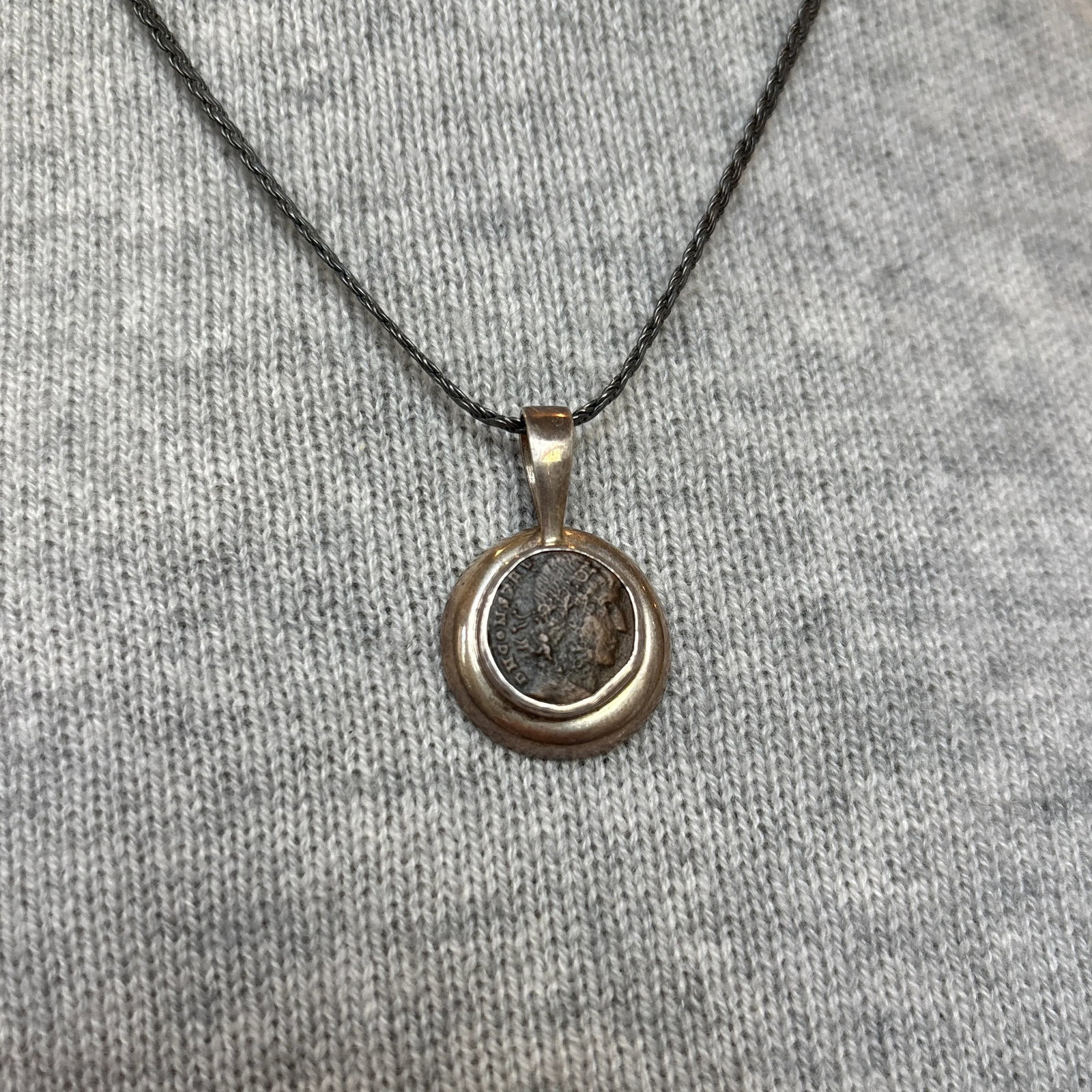Antique Pendant With Coin of Emporer Constantine II W Sterling Silver - 6