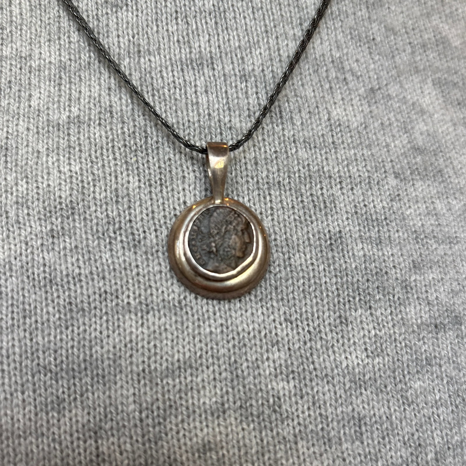 Antique Pendant With Coin of Emporer Constantine II W Sterling Silver - 7