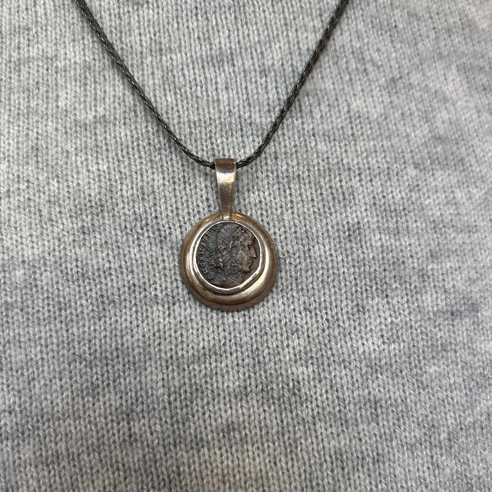 Antique Pendant With Coin of Emporer Constantine II W Sterling Silver - 8
