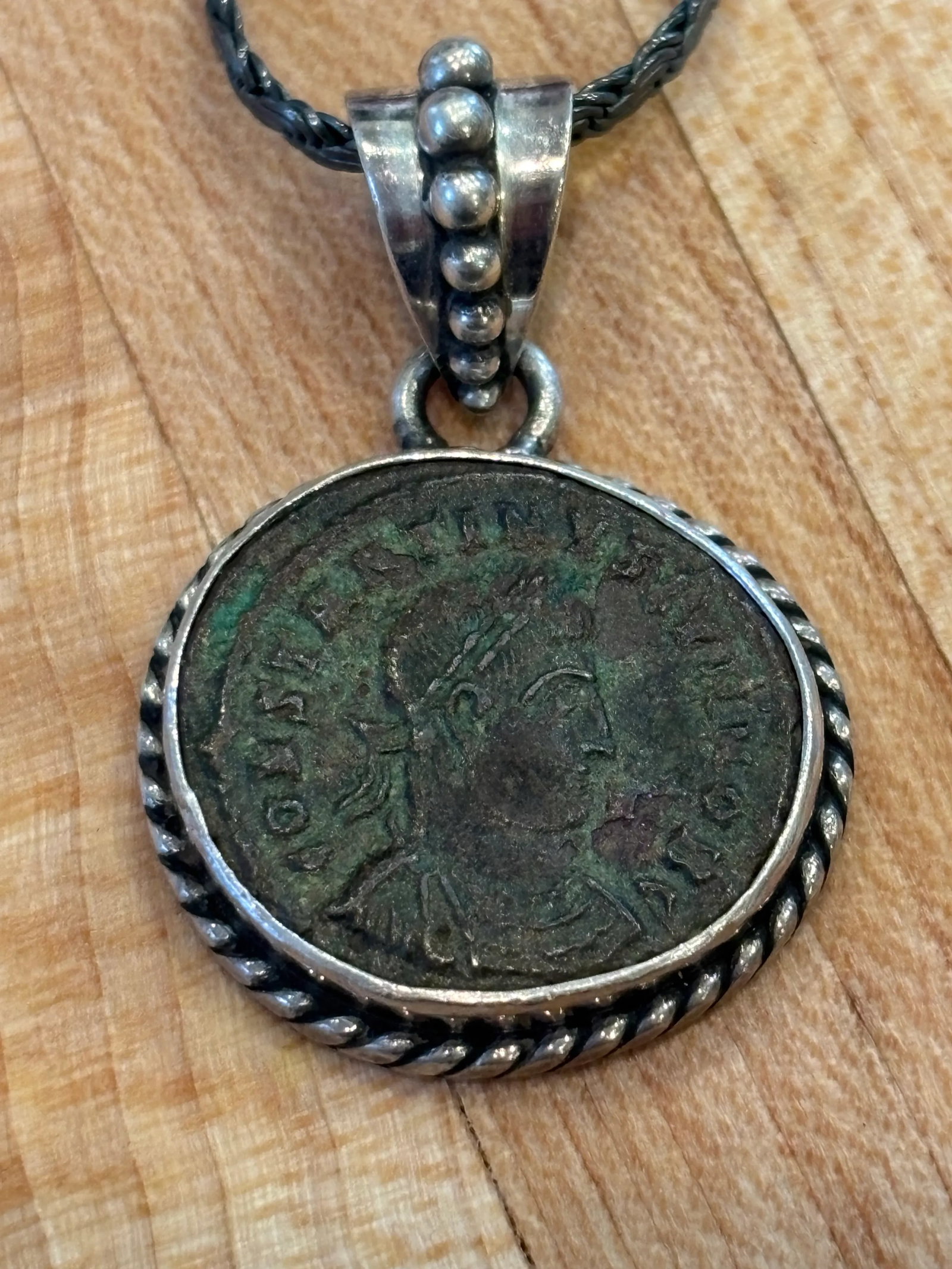 Antique Roman Coin in Sterling Silver Rope Setting - 4