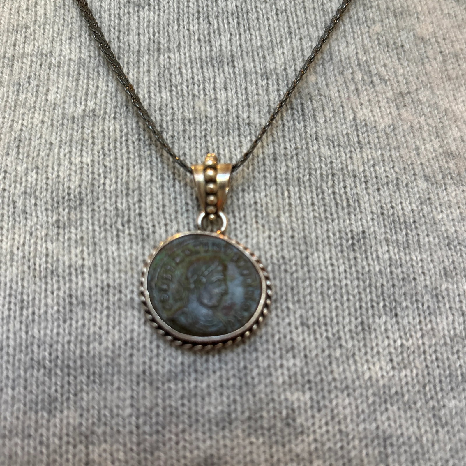 Antique Roman Coin in Sterling Silver Rope Setting - 6