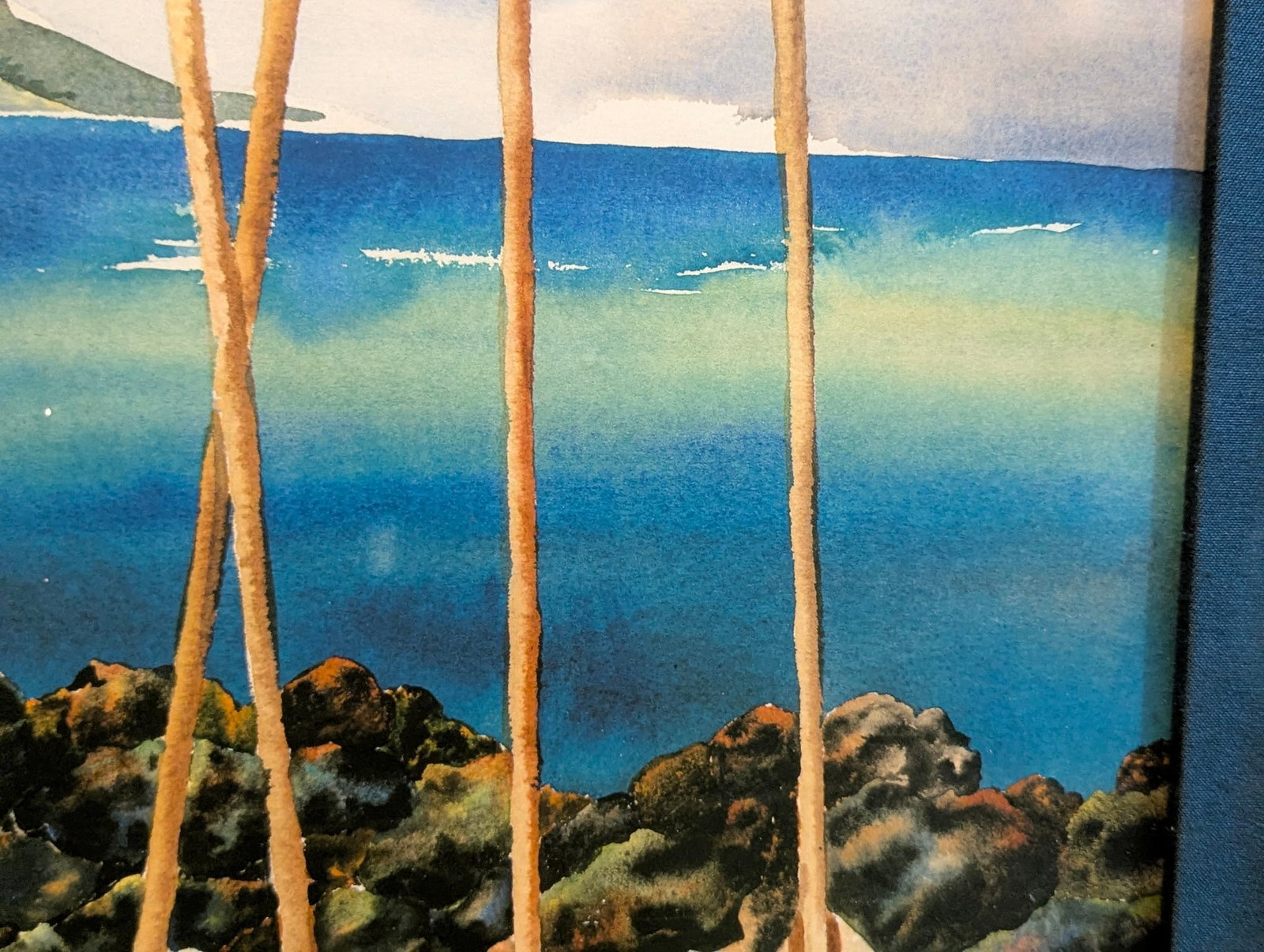 1980s Original Watercolor by Peggy Chun "Spirit of the Paddles" - Hawaiian Canoe (Wa'a) and Paddles - 4