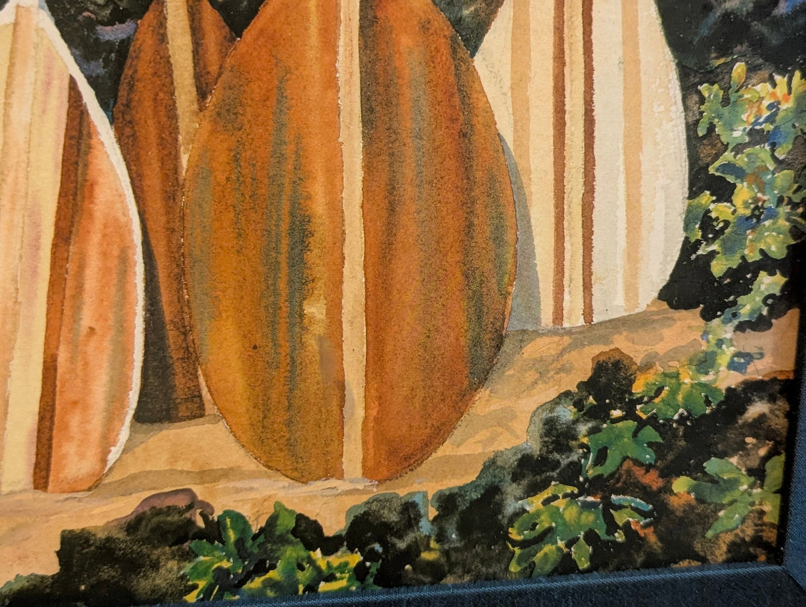 1980s Original Watercolor by Peggy Chun "Spirit of the Paddles" - Hawaiian Canoe (Wa'a) and Paddles - 5