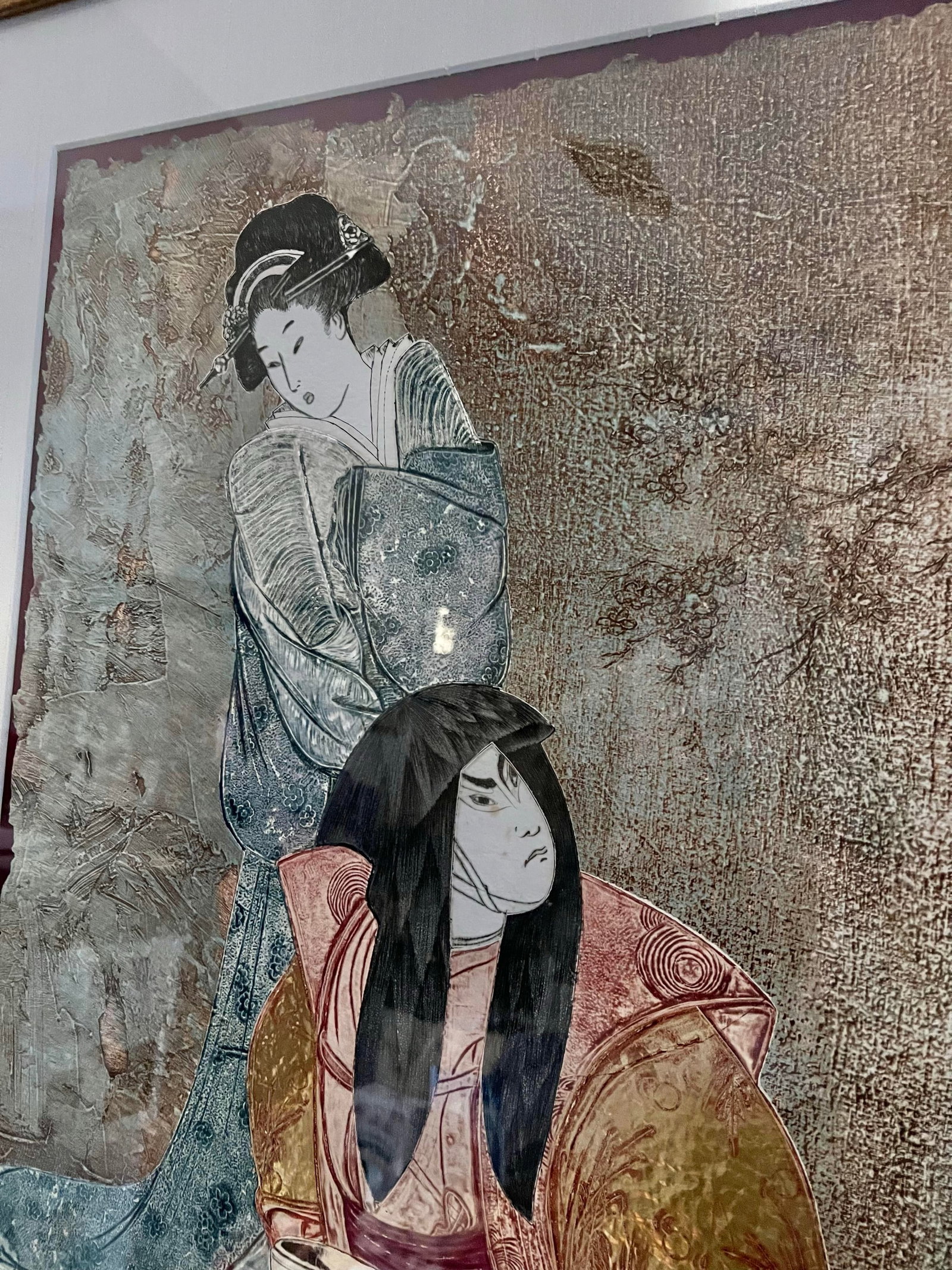 1980s Large Asian Mixed Media Framed Art Signed Mikulas Kravjansky - 10