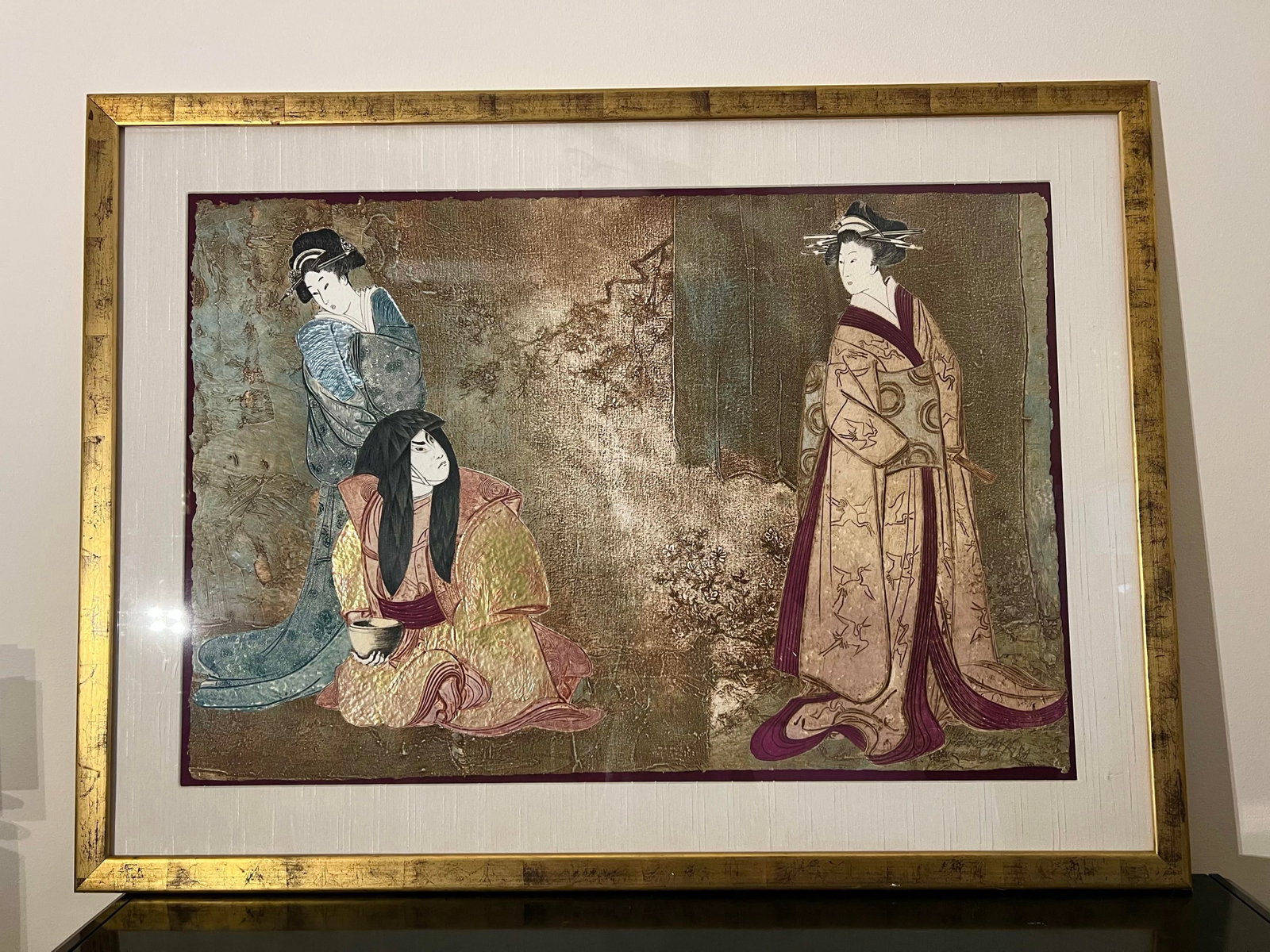 1980s Large Asian Mixed Media Framed Art Signed Mikulas Kravjansky - 12