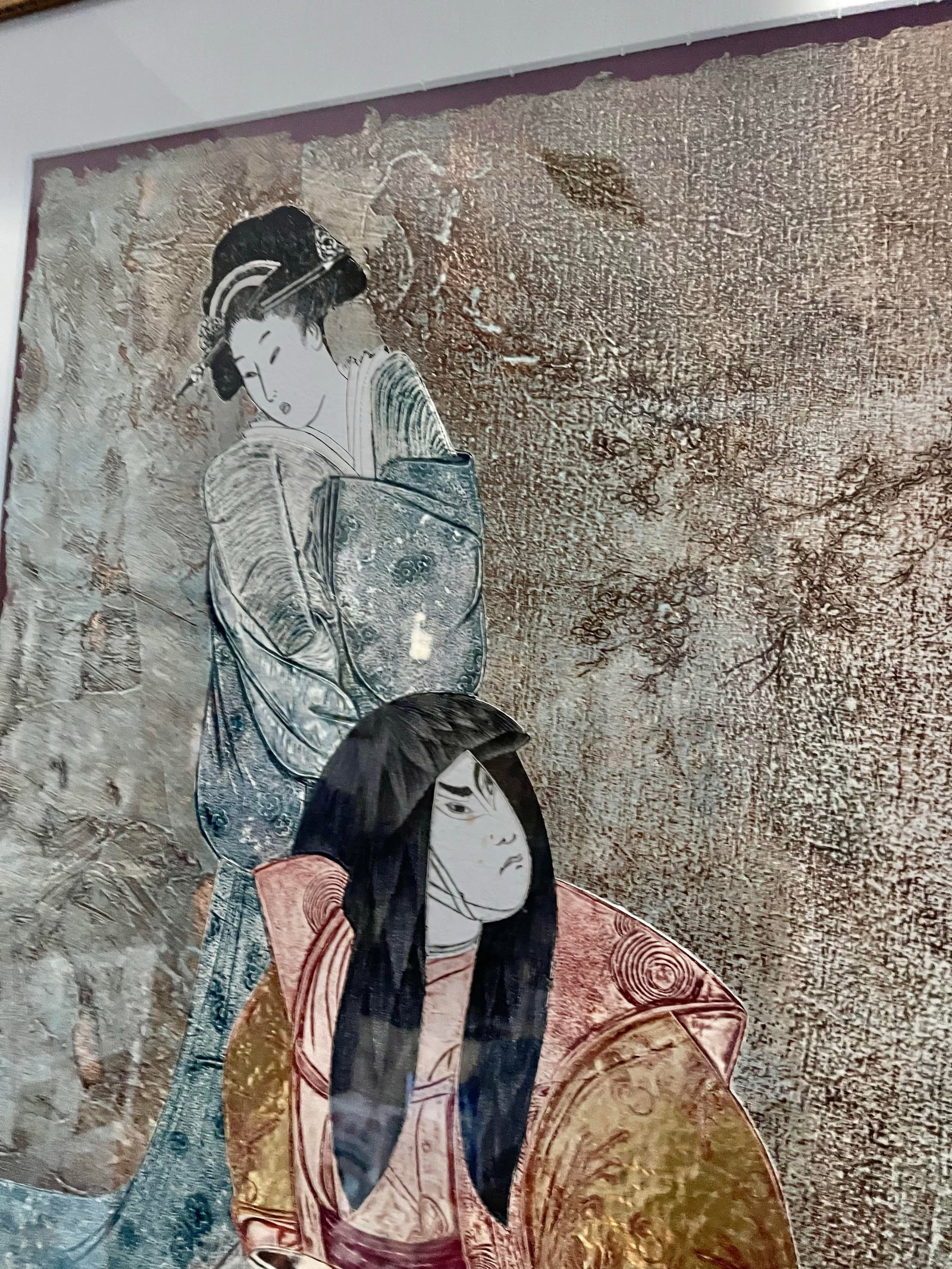 1980s Large Asian Mixed Media Framed Art Signed Mikulas Kravjansky - 2
