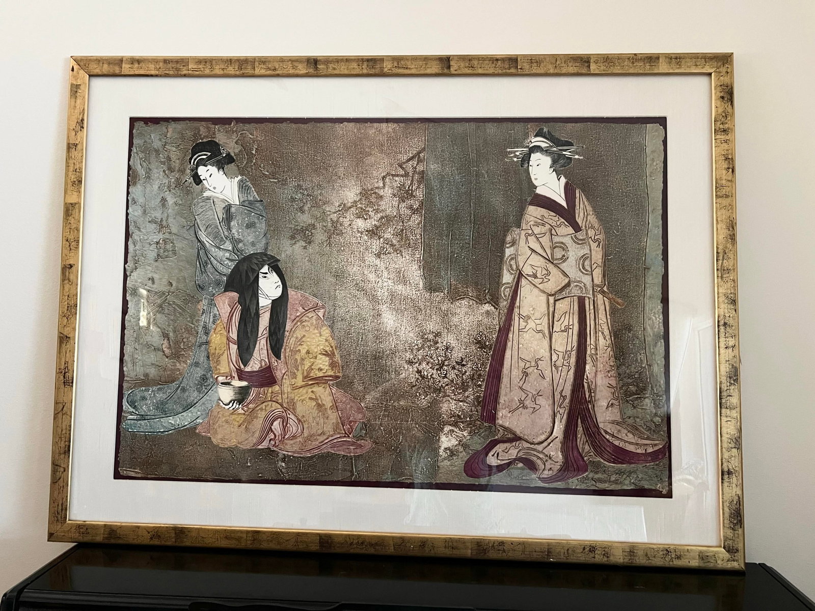 1980s Large Asian Mixed Media Framed Art Signed Mikulas Kravjansky - 3