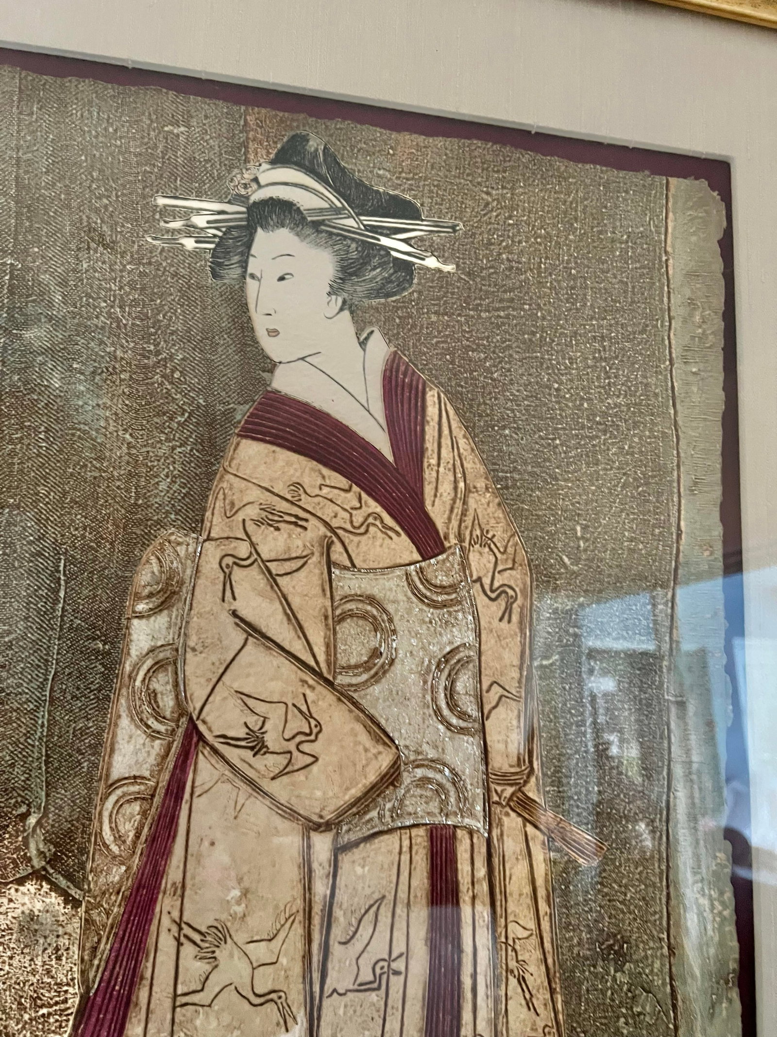 1980s Large Asian Mixed Media Framed Art Signed Mikulas Kravjansky - 4