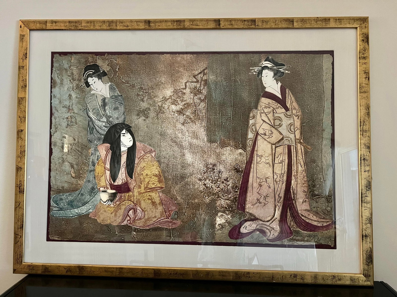 1980s Large Asian Mixed Media Framed Art Signed Mikulas Kravjansky - 6