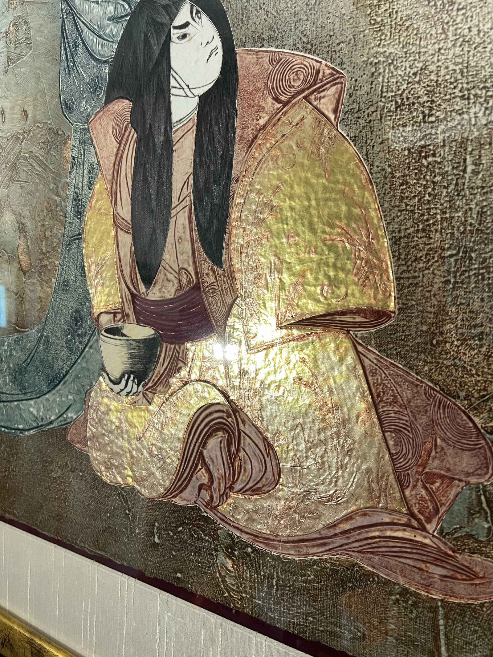 1980s Large Asian Mixed Media Framed Art Signed Mikulas Kravjansky - 8