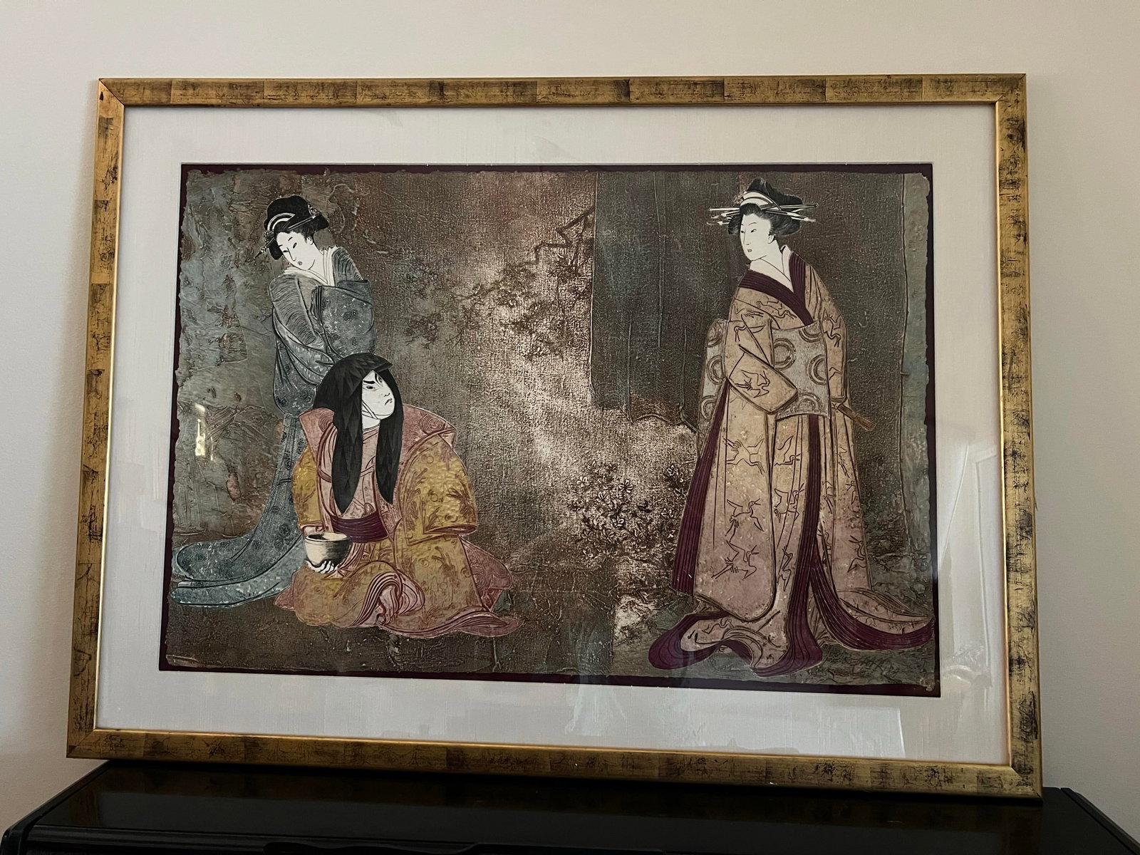 1980s Large Asian Mixed Media Framed Art Signed Mikulas Kravjansky - 9