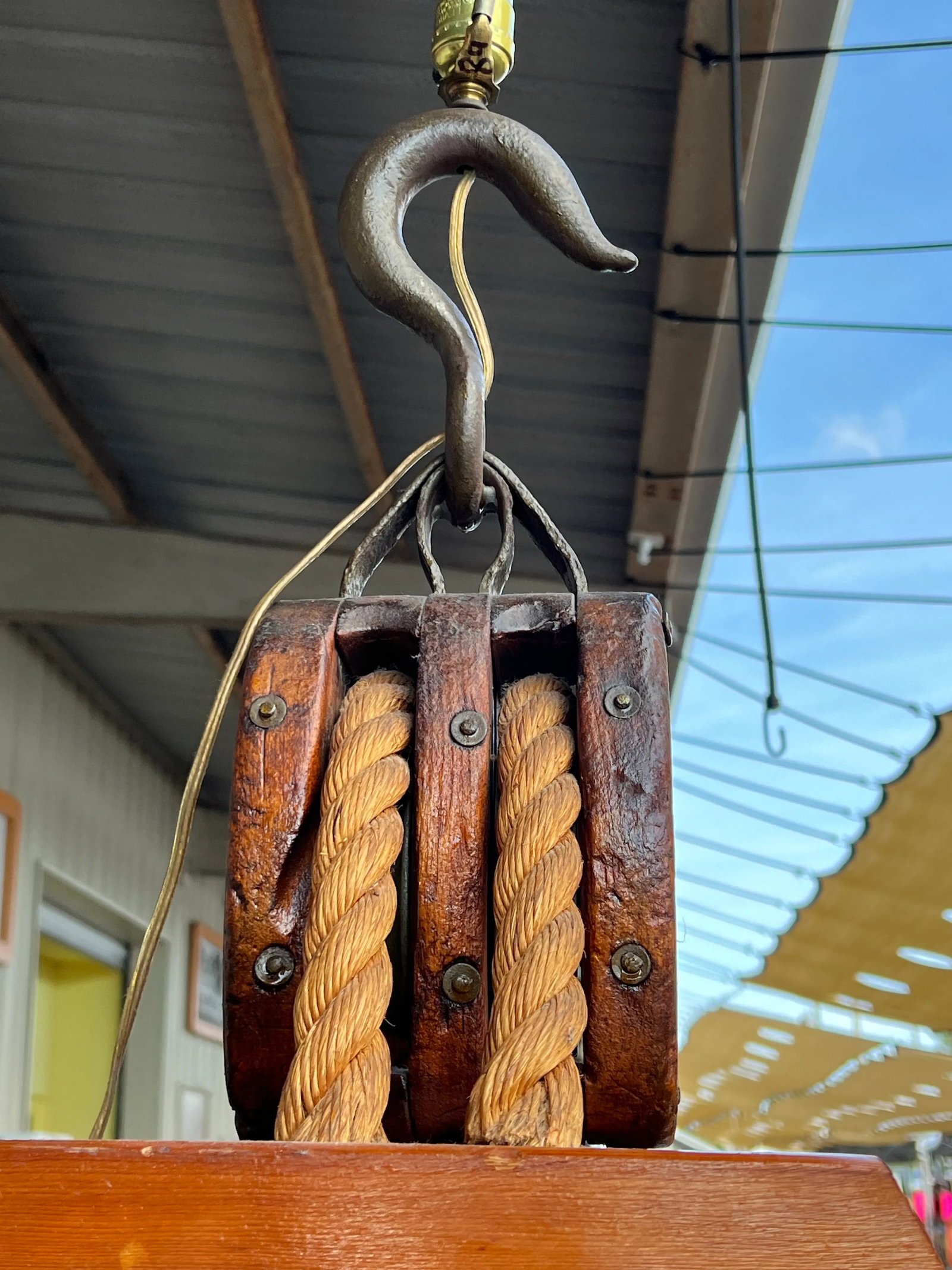Vintage Double Block & Tackle Rustic Industrial Nautical Lamp - 10