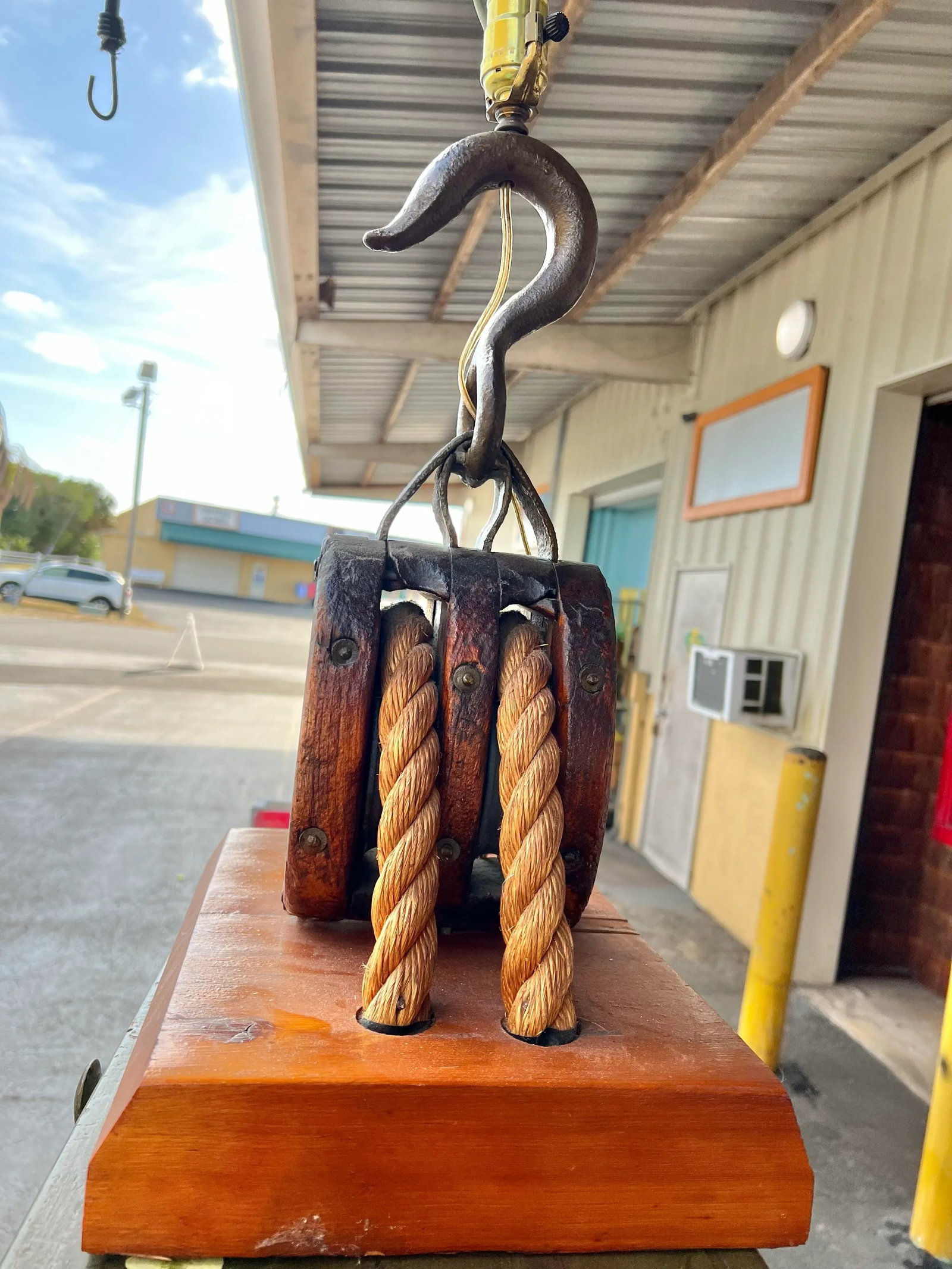 Vintage Double Block & Tackle Rustic Industrial Nautical Lamp - 2