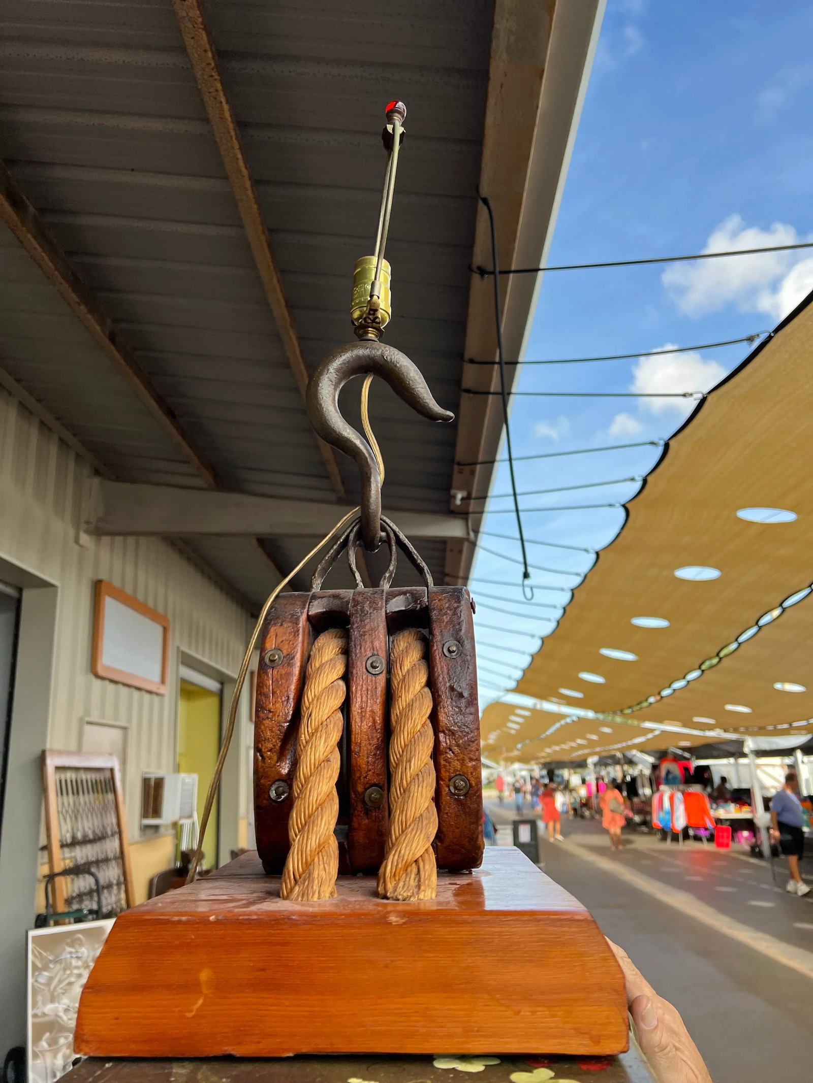 Vintage Double Block & Tackle Rustic Industrial Nautical Lamp - 3