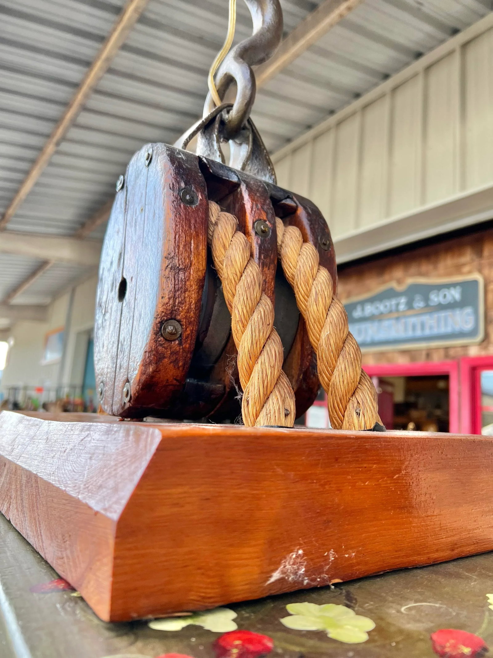 Vintage Double Block & Tackle Rustic Industrial Nautical Lamp - 8