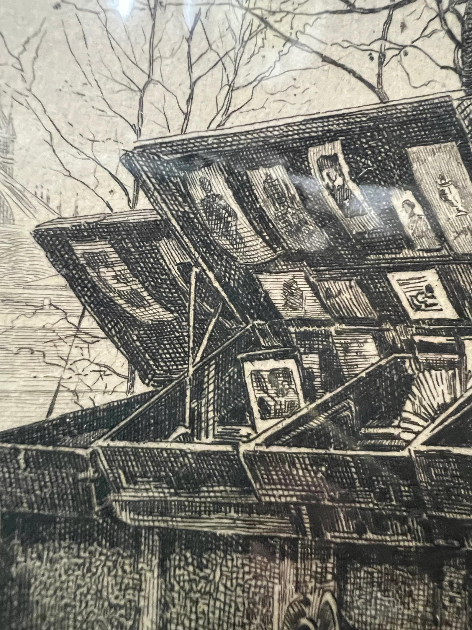 1940s "Les Bouquinistes" French Signed Etching by Yvon Monay, Framed - 3