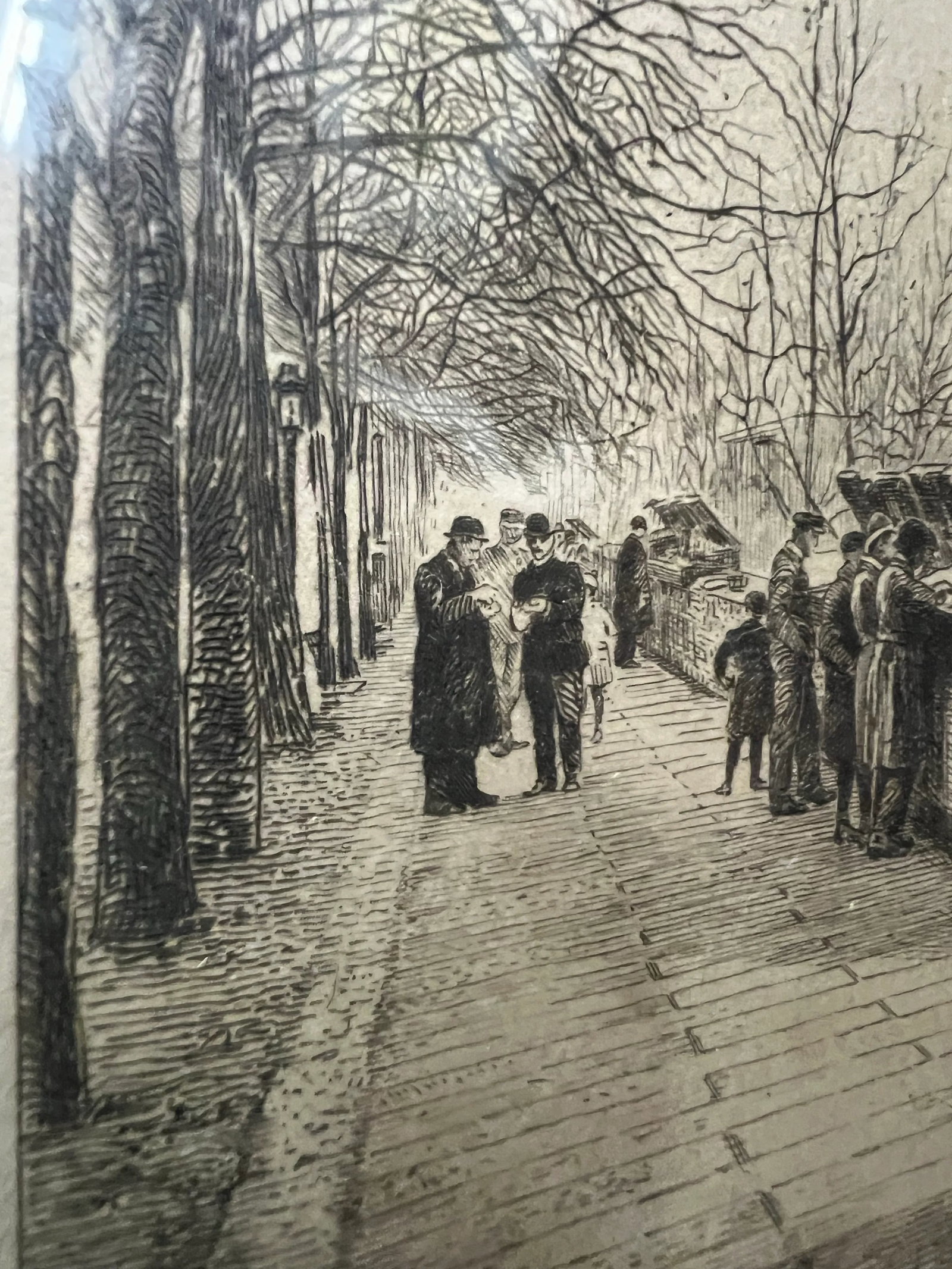 1940s "Les Bouquinistes" French Signed Etching by Yvon Monay, Framed - 5