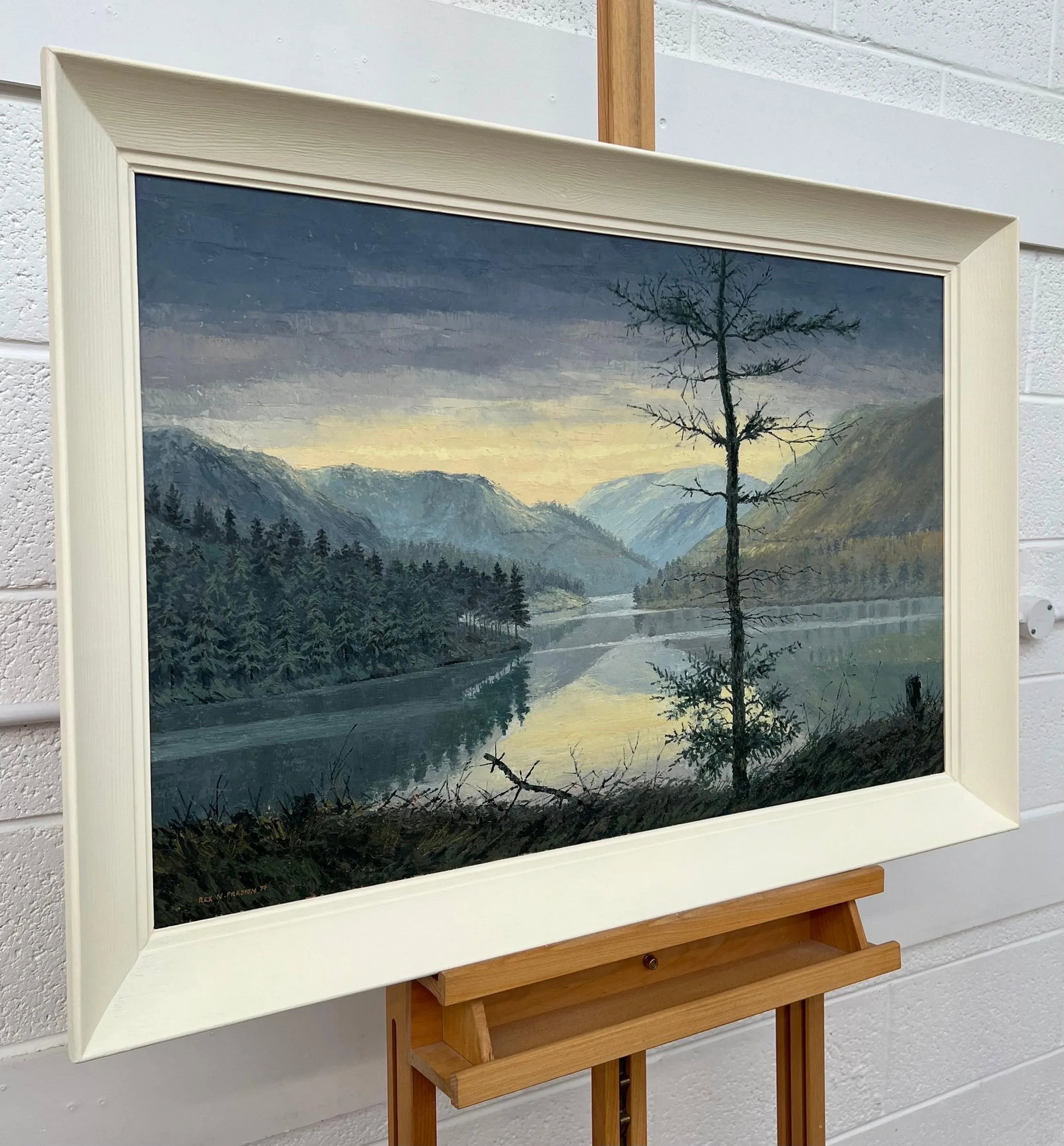 Rex Preston Vintage Impasto Impressionist Painting of Misty Morning at Reservoir in England, 1971 - 2