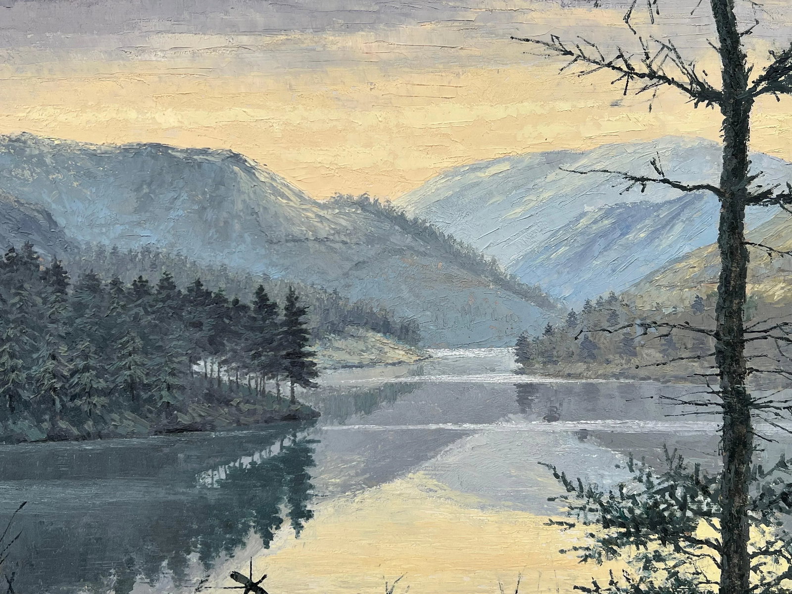Rex Preston Vintage Impasto Impressionist Painting of Misty Morning at Reservoir in England, 1971 - 5