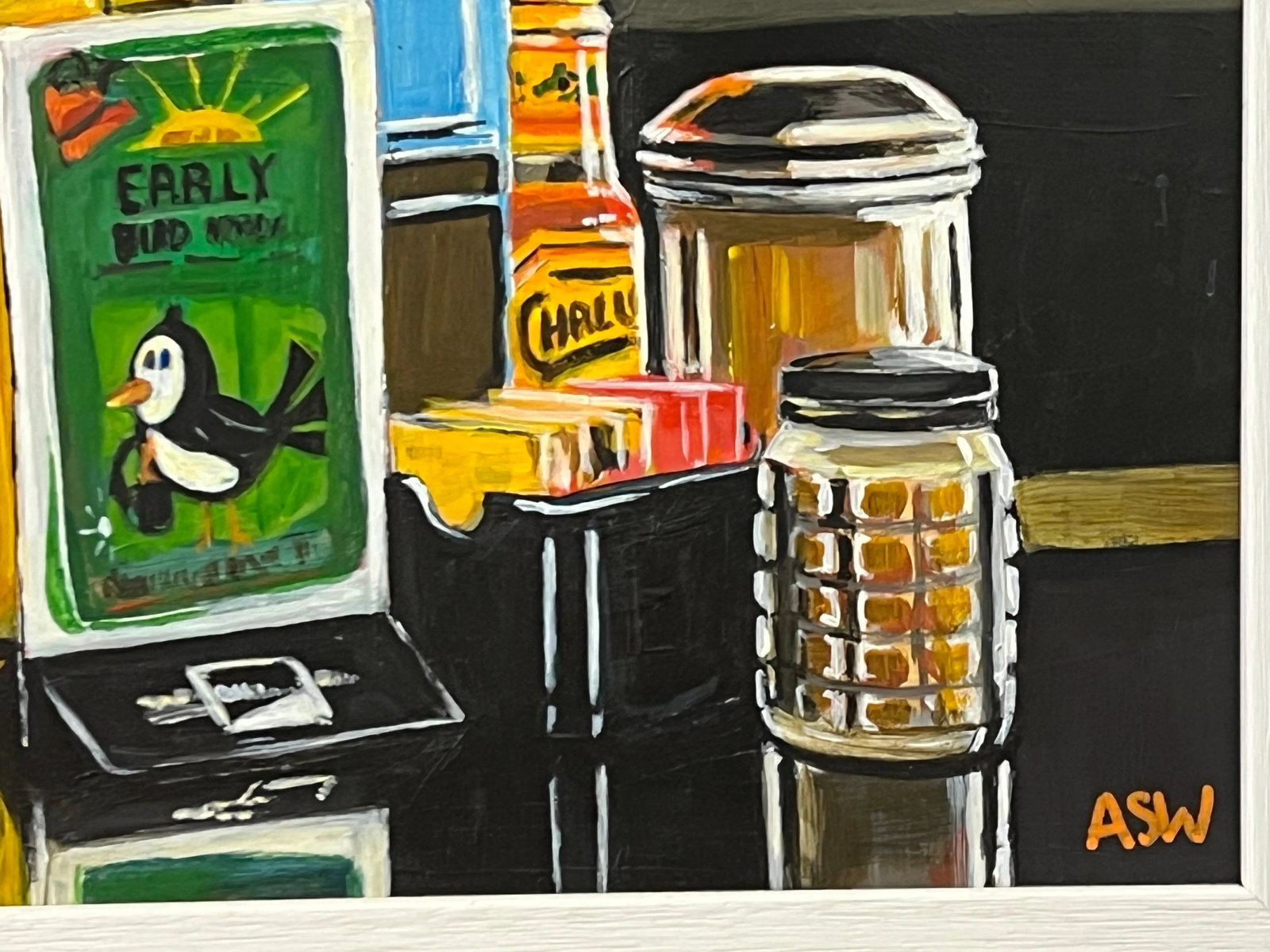 Americana Still Life Painting of American Diner Table Condiments & Sauces Art, 2017, Framed - 9