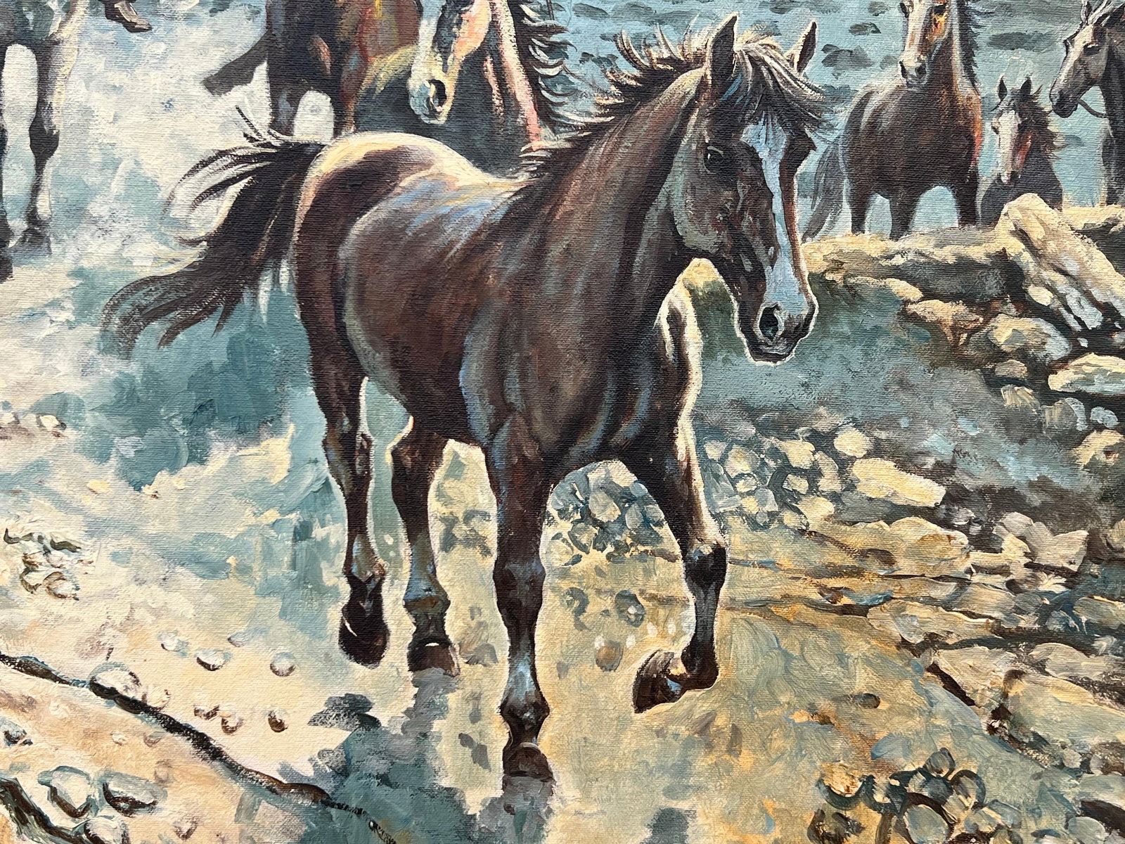 Native American Indian Warriors on Horseback with Dramatic Moonlit Landscape 1997 - 3