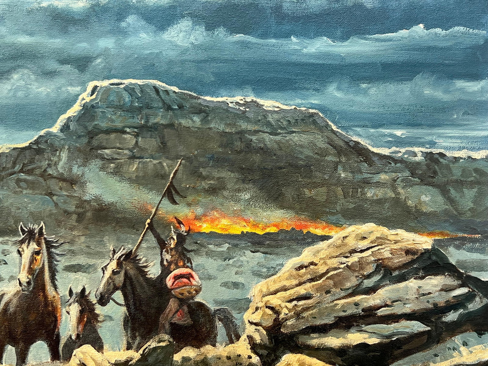 Native American Indian Warriors on Horseback with Dramatic Moonlit Landscape 1997 - 5