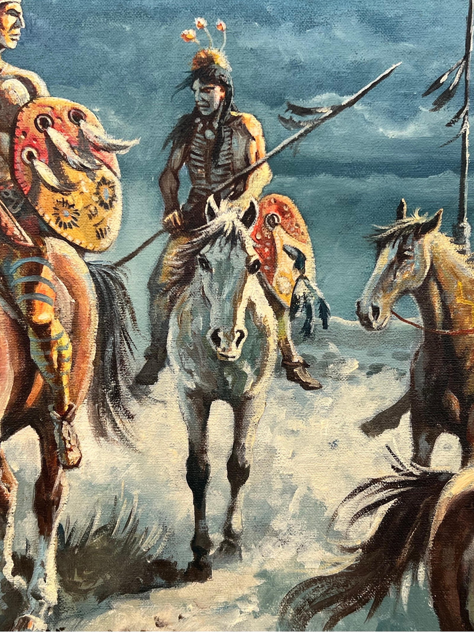 Native American Indian Warriors on Horseback with Dramatic Moonlit Landscape 1997 - 7