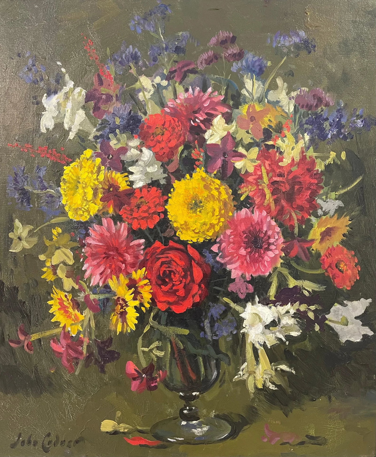 John Whitlock Codner RWA, Still Life Oil Painting of Flowers in Glass Vase by 20th Century British A - 8