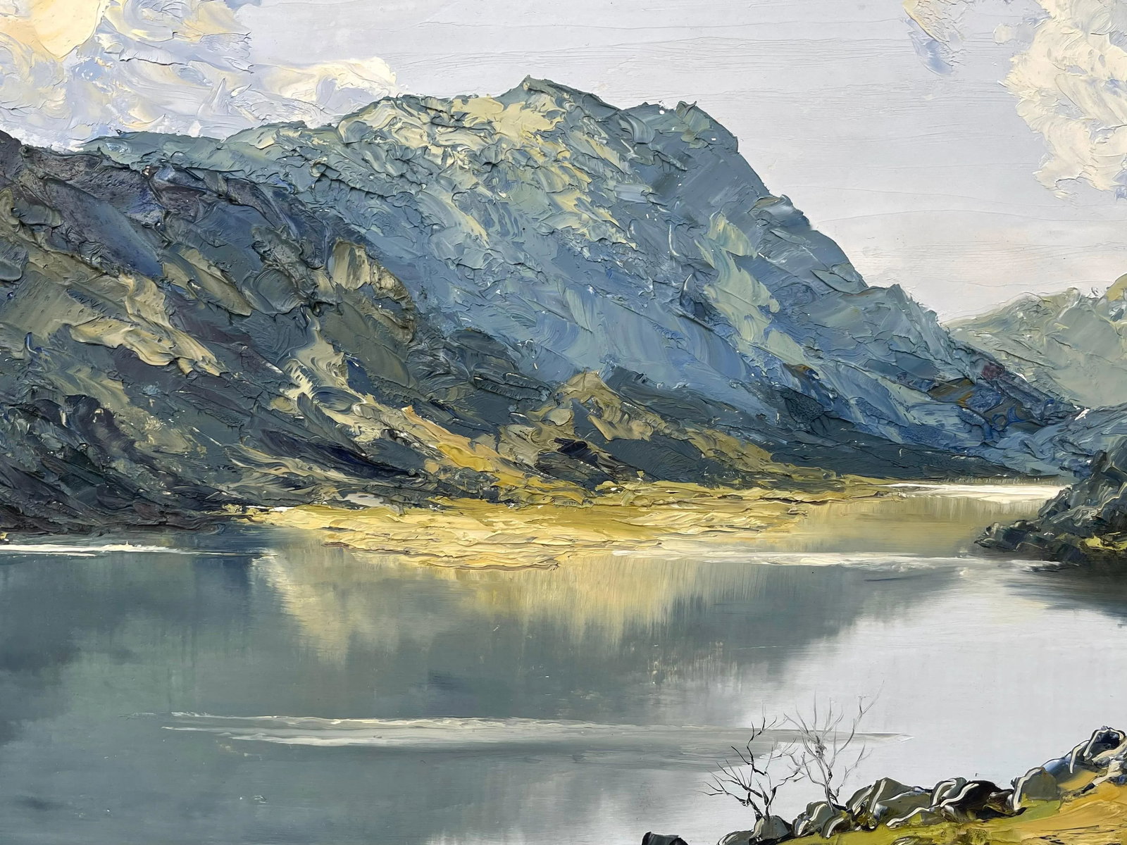 Impasto Oil Painting of River Mountain Scene in Wales by British Artist, Mid-20th Century, Framed in - 10