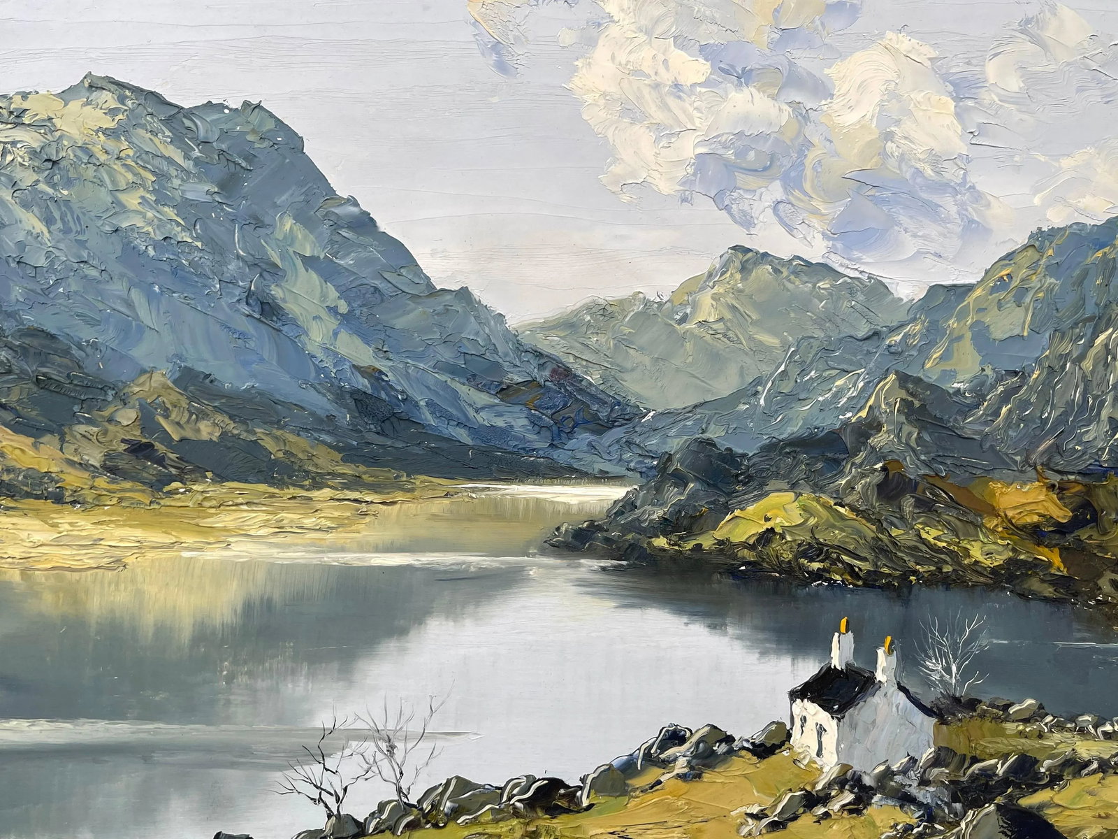 Impasto Oil Painting of River Mountain Scene in Wales by British Artist, Mid-20th Century, Framed in - 9
