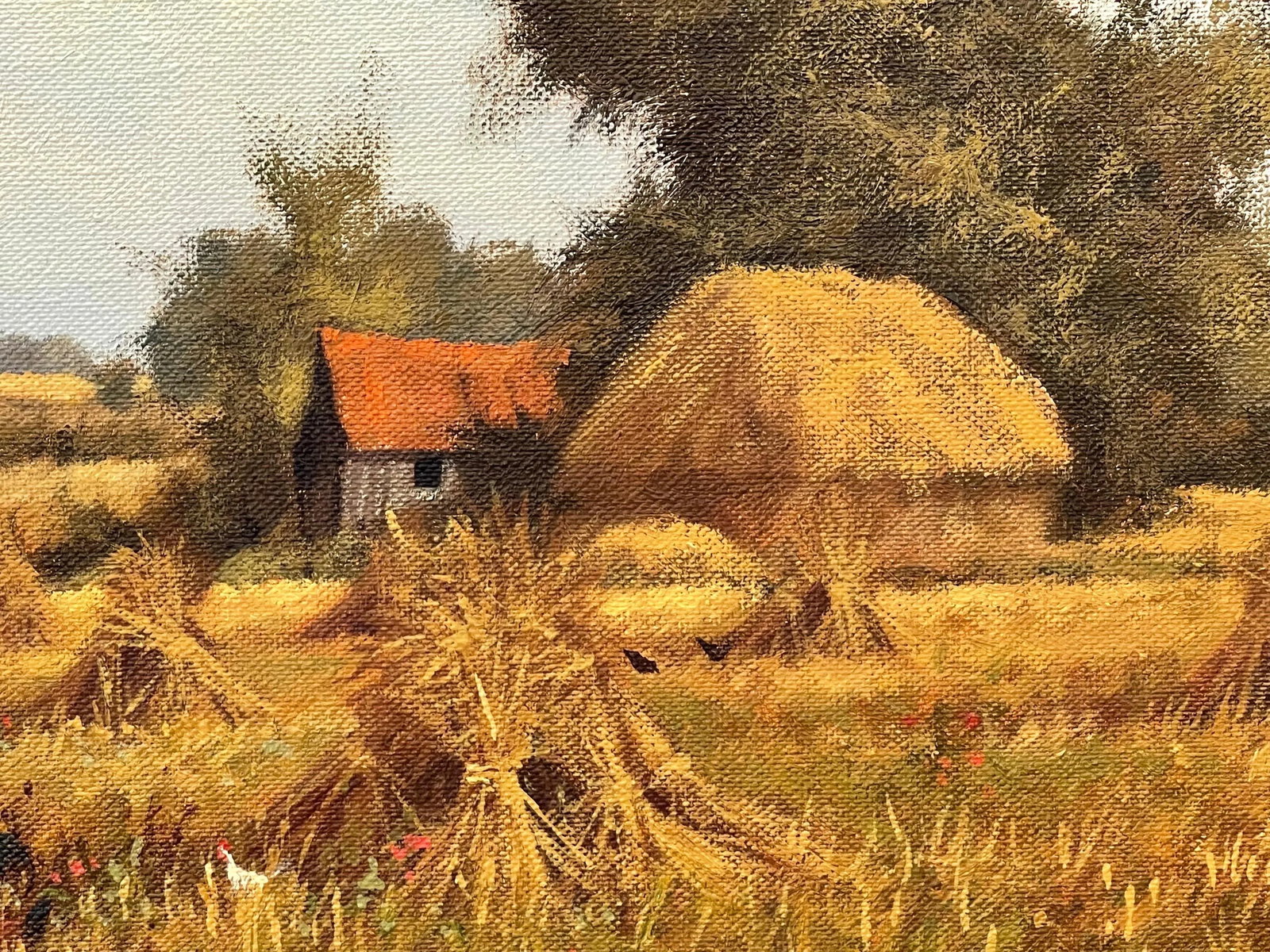 James Wright, Farm Scene with Haystacks in the English Countryside by Realist Landscape Artist, 1990 - 4