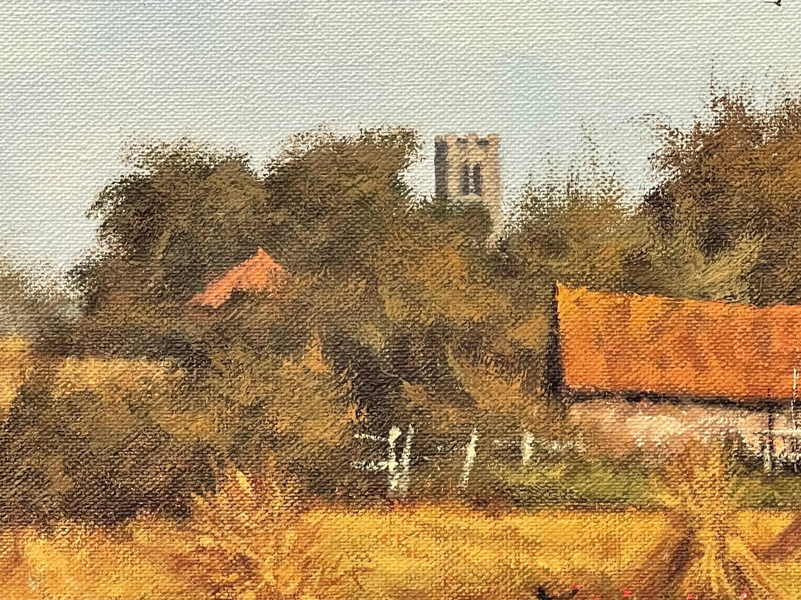 James Wright, Farm Scene with Haystacks in the English Countryside by Realist Landscape Artist, 1990 - 5