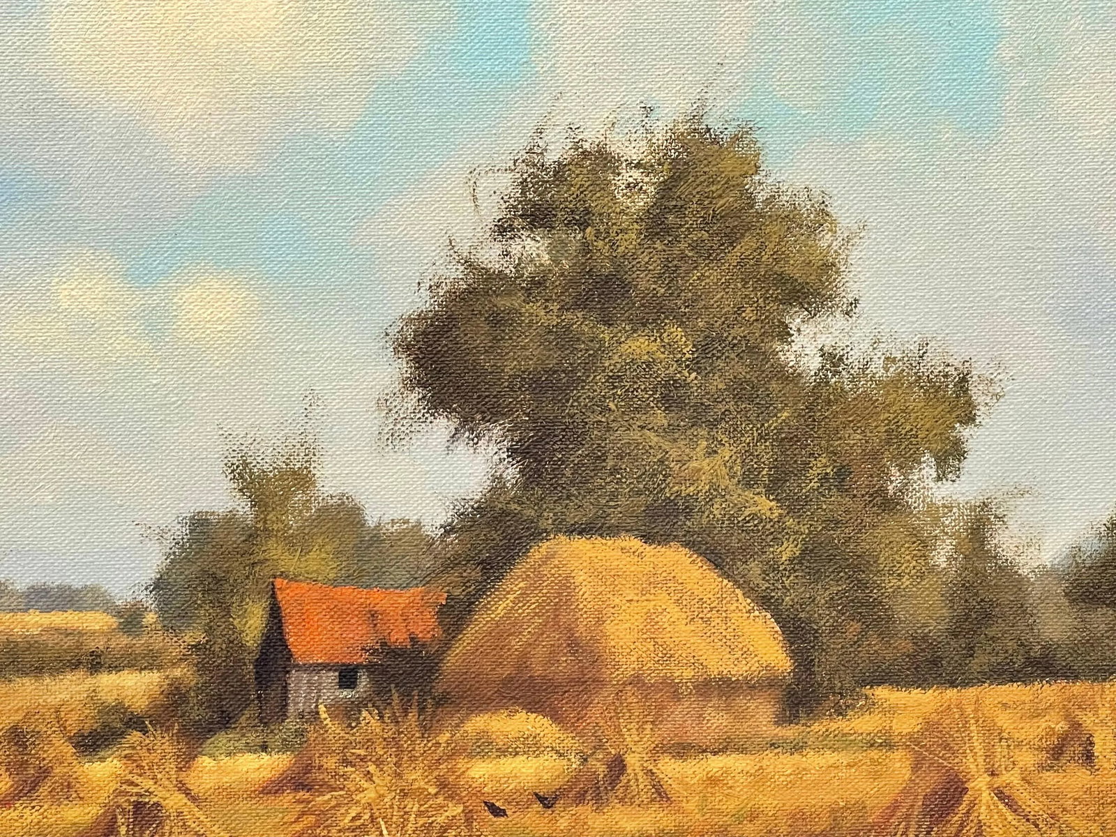 James Wright, Farm Scene with Haystacks in the English Countryside by Realist Landscape Artist, 1990 - 6