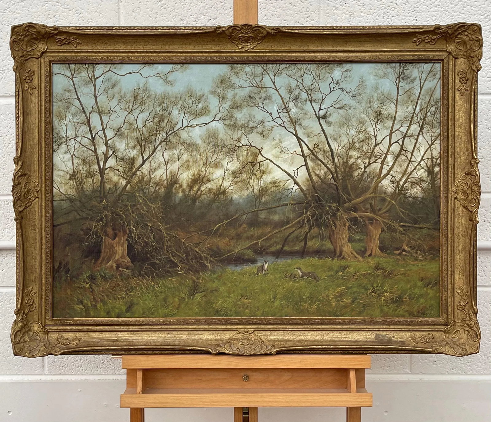 James Wright, Painting of the English Countryside with River Otters by Modern British Artist, 1990 C - 10
