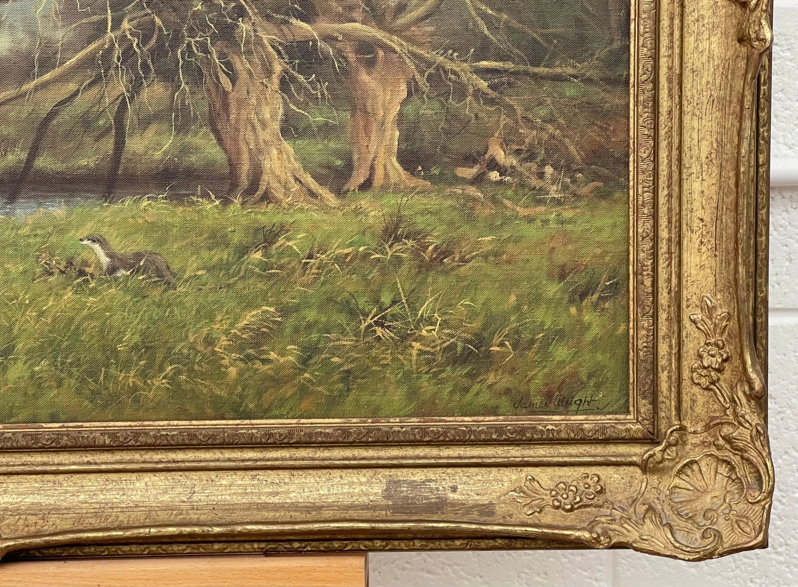 James Wright, Painting of the English Countryside with River Otters by Modern British Artist, 1990 C - 12