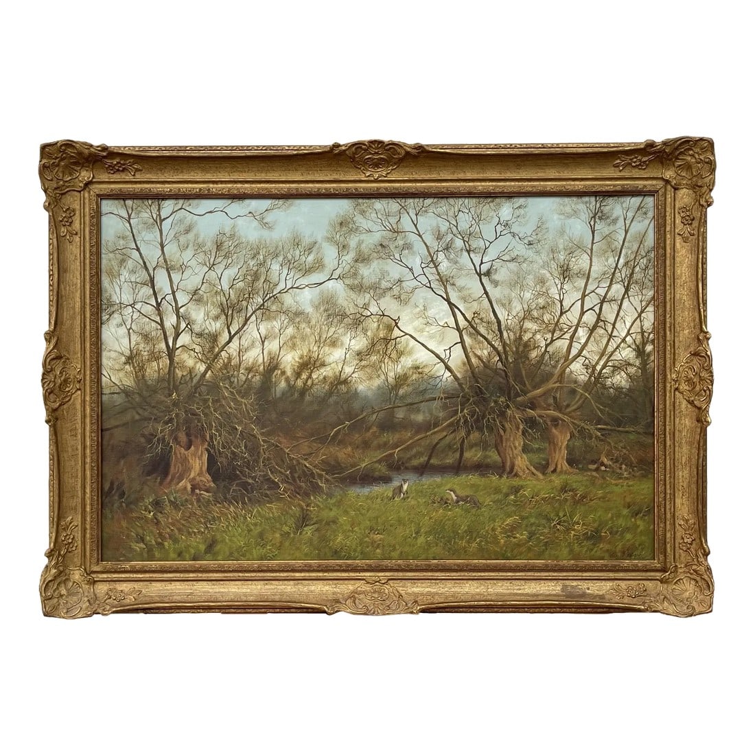 James Wright, Painting of the English Countryside with River Otters by Modern British Artist, 1990 C (1 of 13)